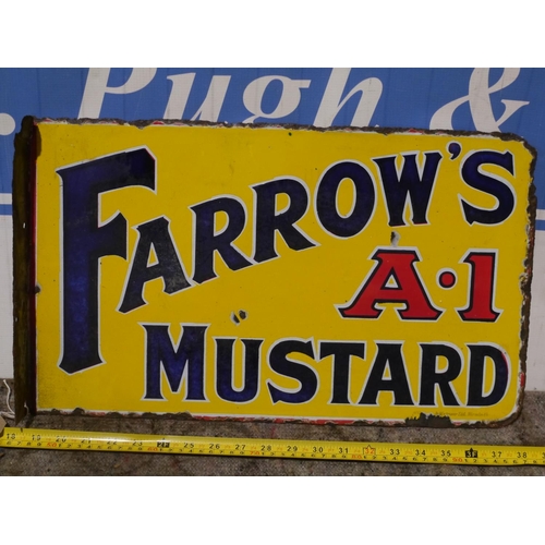 104 - Double sided post mounted enamel sign- Farrows A1 Mustard 11 1/2x20