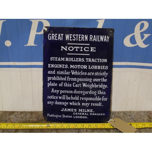 115 - Enamel sign- Great Western Railway 