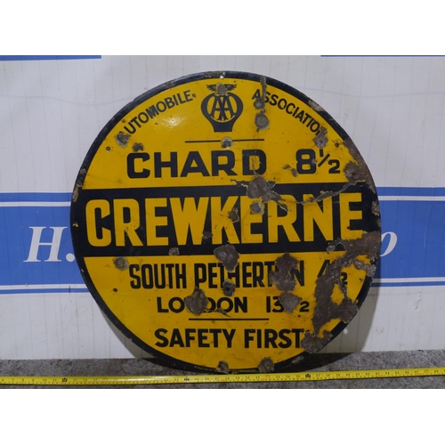 130 - Enamel circular sign- AA Crewkerne, Chard, London 30