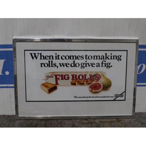 140 - Burtons Fig rolls framed advertising poster 29 1/2 x 19 1/2