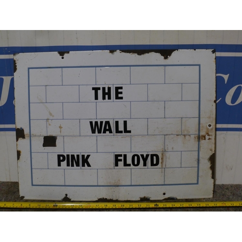 147 - Enamel sign- White brick pattern with The Wall, Pink Flloyd lettering 24x18