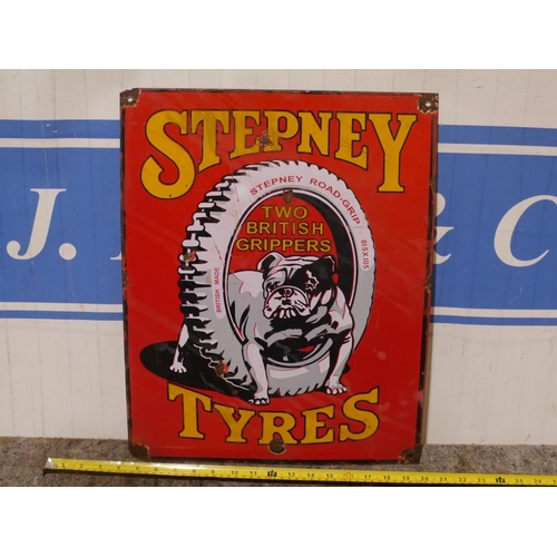 149 - Enamel sign- Stepney Tyres 19 3/4x15 3/4