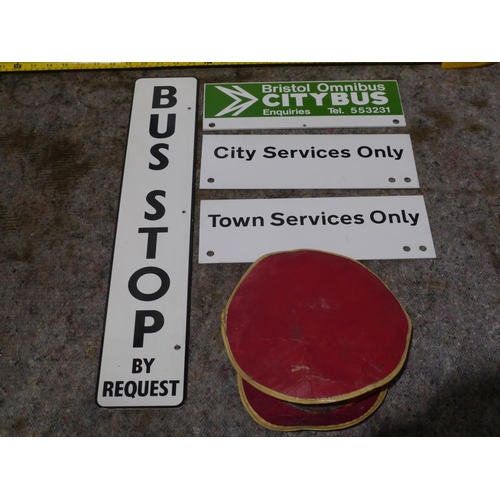 151 - 4 Modern Bus Stop signs and conductors hat