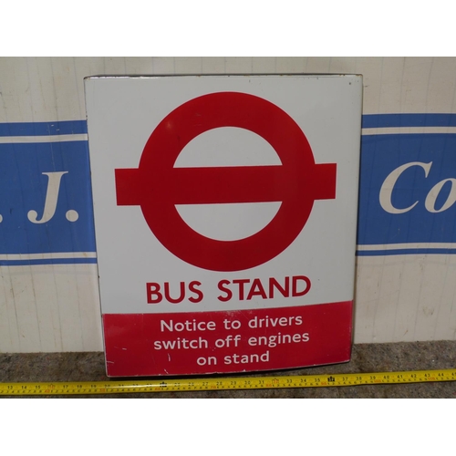 159 - Double sided enamel sign- Bus Stand (wedge shaped) 18x21