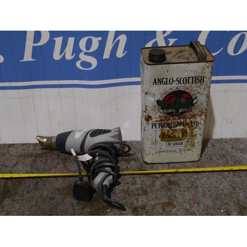 165 - Hot air gun and Anglo Scottish oil can