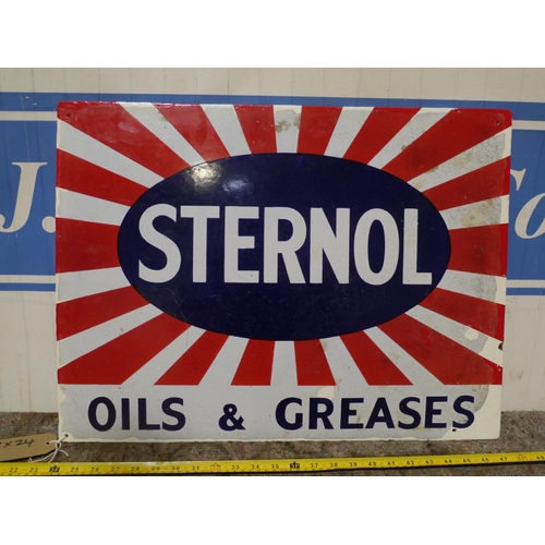 73 - Double sided enamel sign- Sternol oils and greases 18x24