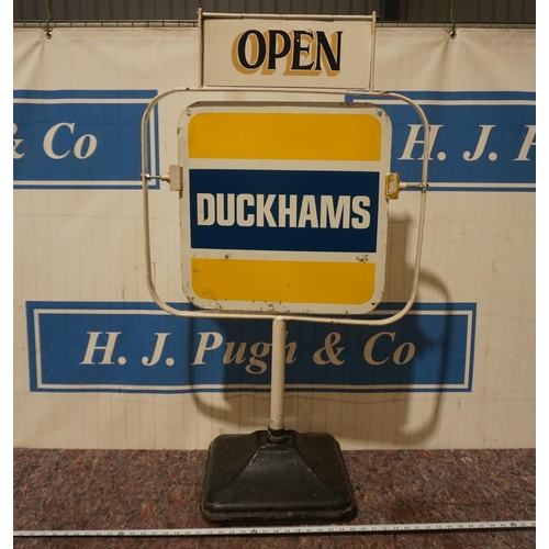 253 - Duckhams open/closed forecourt metal sign and stand 46