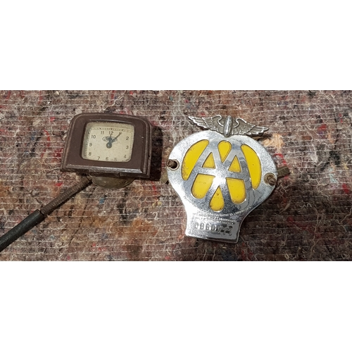 603 - AA car badge and old Ford car clock