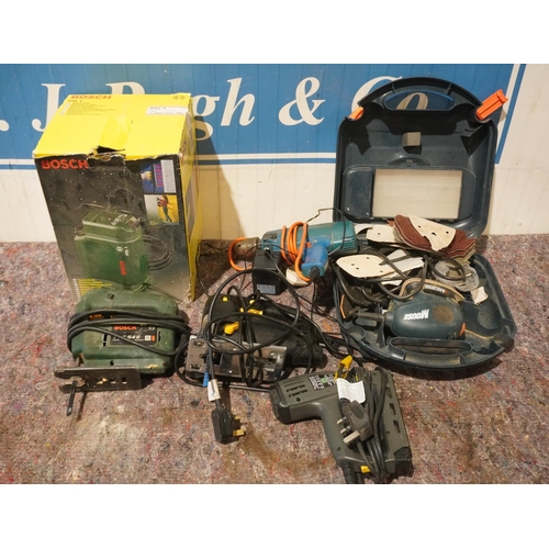 203 - Assorted power tools including Bosch wallpaper stripper, Bosch jigsaw etc