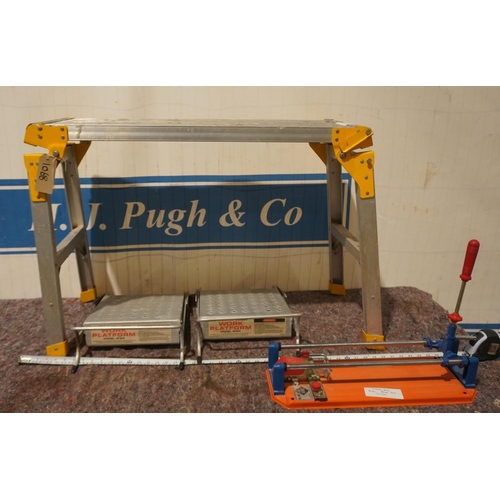 268 - Folding decorators platform, tile cutter and 2 little giant work platforms