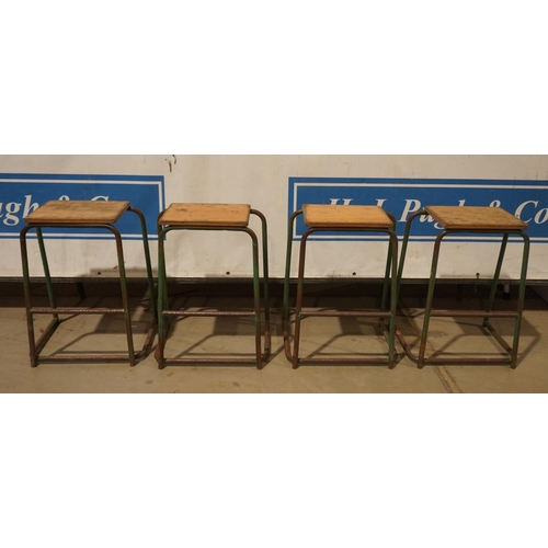 300 - 4 School work stools, metal with wooden seat 22