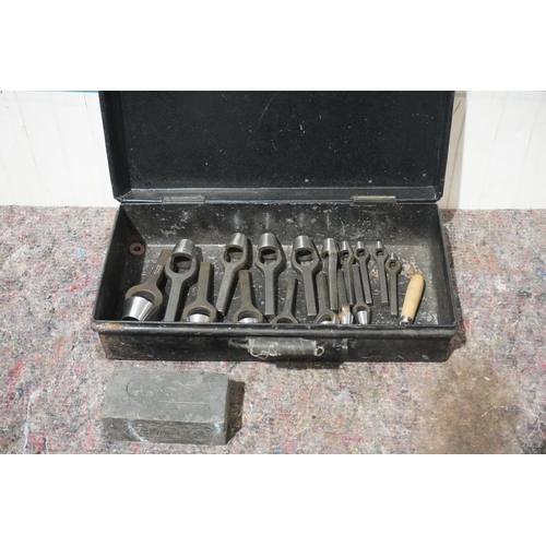 358 - 17 Priory WAD punches and lead cutting block for leather