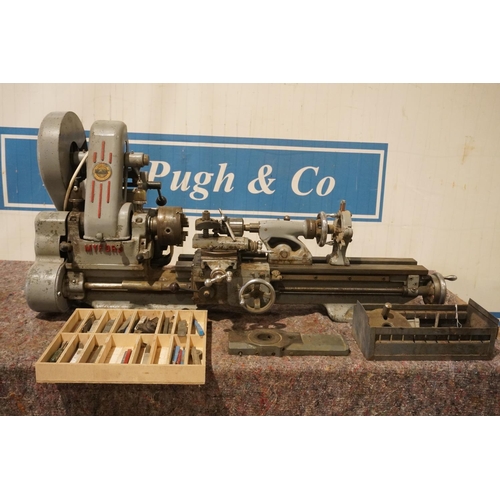 381 - Myford 7 metal working lathe with cutters and accessories