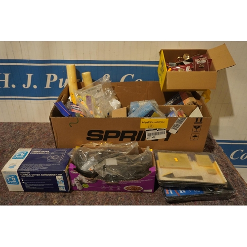 385 - Box of assorted hardware including door fittings, painting accessories etc