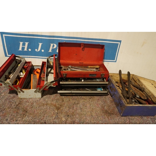 394 - 3 Toolboxes and contents including spanners, Record bolt cutters etc