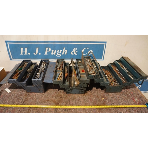 406 - 3 Metal toolboxes and contents including spanners, sockets etc