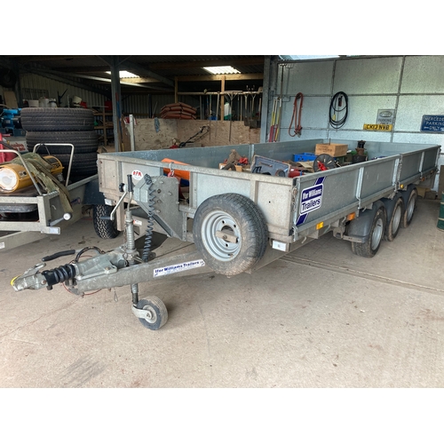 75 - Ifor Williams 16ft tri axle trailer, aluminium floor, winch, 8ft aluminium ramps, sides. Very good c... 