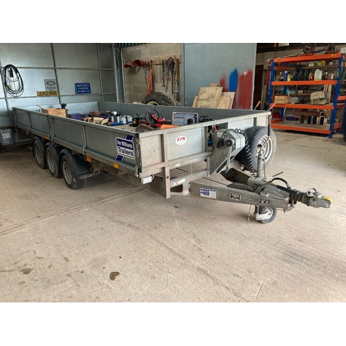 75 - Ifor Williams 16ft tri axle trailer, aluminium floor, winch, 8ft aluminium ramps, sides. Very good c... 