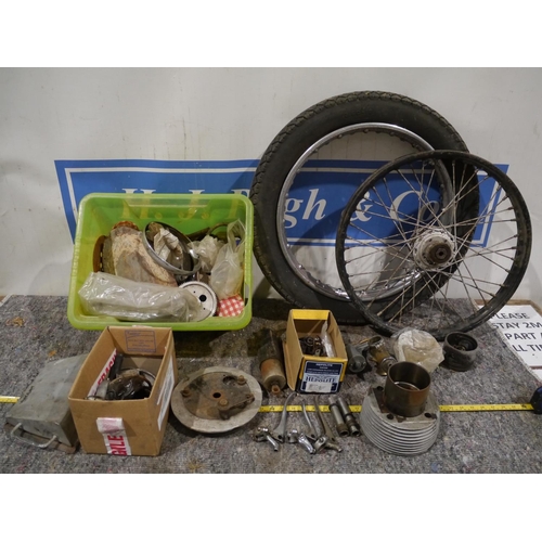 169 - Vincent spares to include piston, brass bodied AMAL carbs, levers, rim & spokes etc