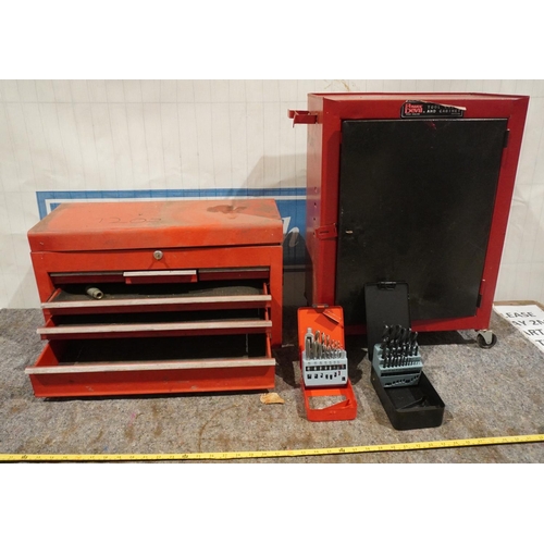 Power Devil tool cabinet, metal tool chest and 2 sets of drill bits