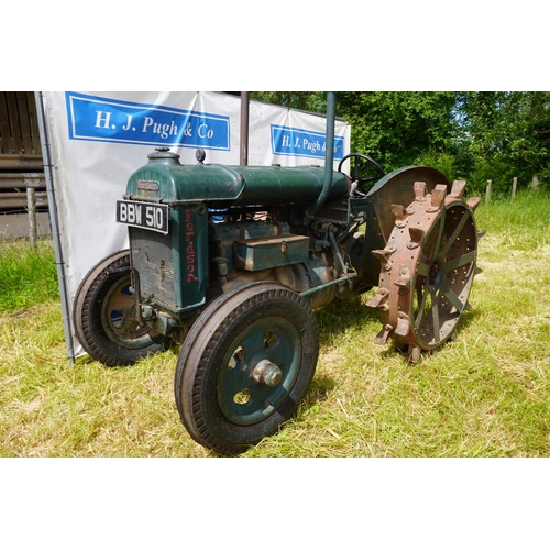 106 - Fordson N tractor. Belt pulley. Iron rear wheels. Reg. BBW 510. No docs