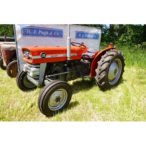 119 - Massey Ferguson 135 tractor. Runs and drives. Restored. Reg.BFH 835J. V5. Ex Guinness hopyards