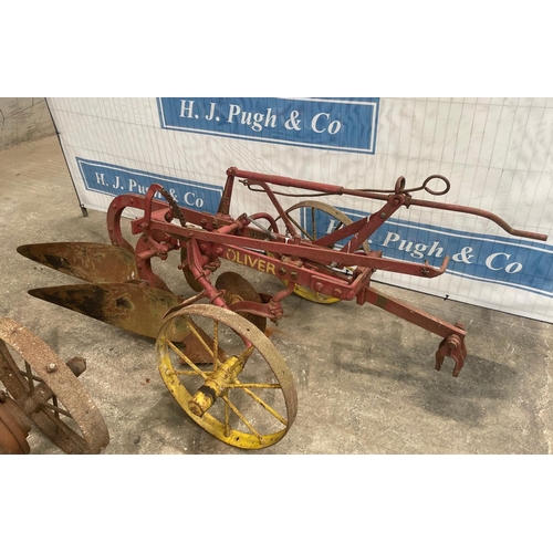 108 - Oliver 2 furrow trailed plough to fit Fordson tractor, restored