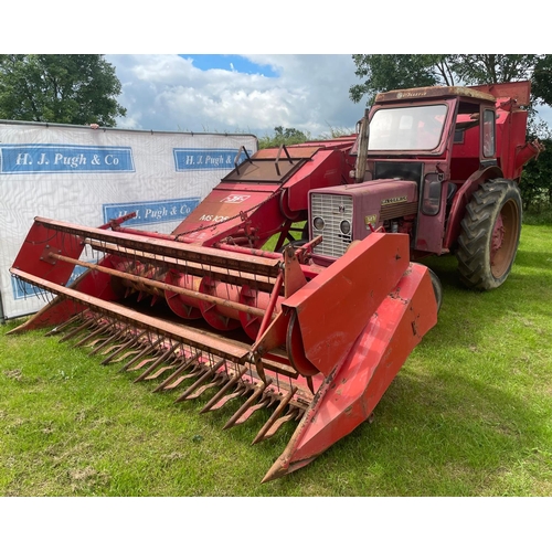 144 - JF MS105 wraparound combine harvester, in good working condition with IH McCormick 523 tractor, show... 