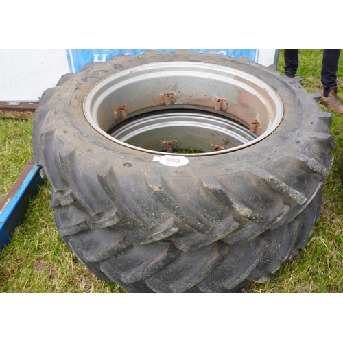 Set of Massey Ferguson 65/165 12.4-32 rims c/w Goodyear tyres