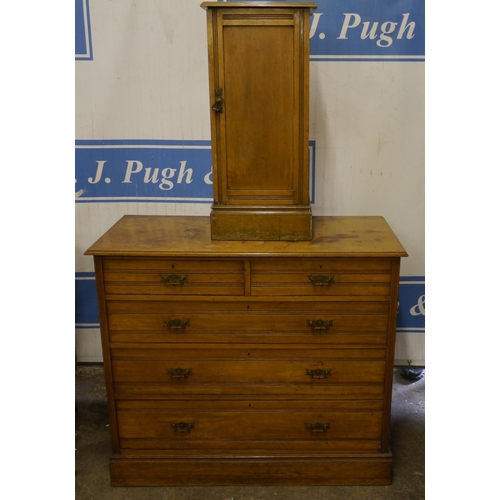 101 - Satinwood 2 short and 3 long chest of drawers 42x37