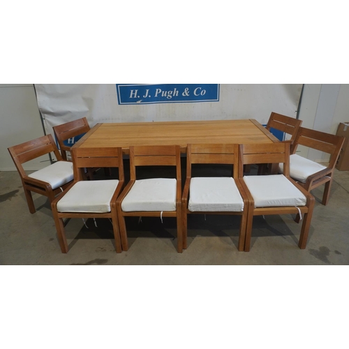 116 - Light oak dining suite of 8 chairs and dining table 79x36