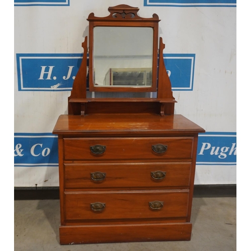 121 - Satinwood dressing chest with mirror above. 36x60