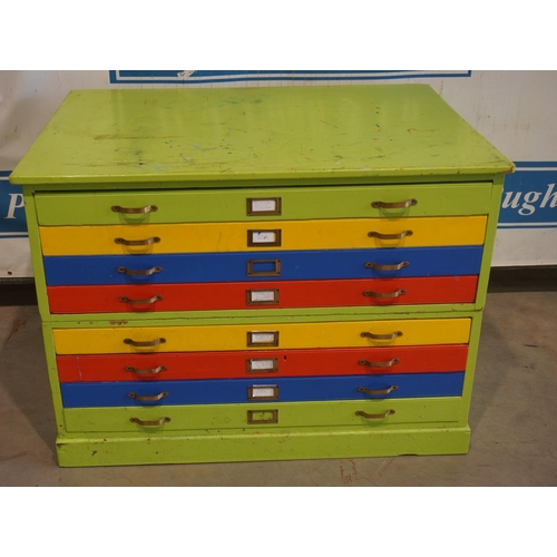 133 - Painted pine 8 drawer map chest by Wake and Dean. 36x50