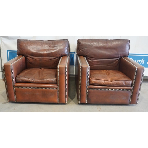 157 - 2 Leather studded arm chairs. Believed Belguim