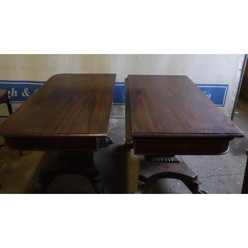 164 - Twin pedestal mahogany dining table with one leaf 75x48