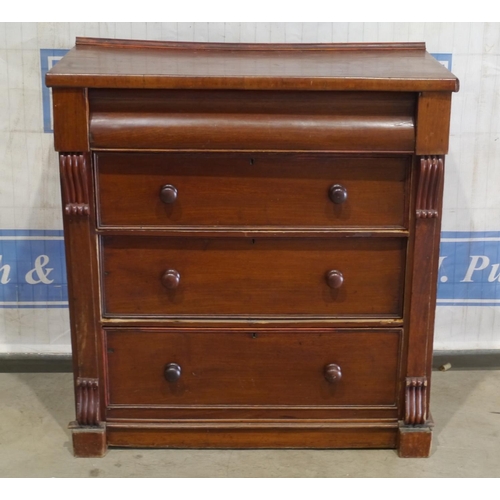 209 - Mahogany 3 drawer chest of drawers with 1 hidden drawer 45x43