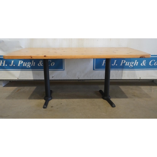 215 - Pine kitchen table with metal base 31x69