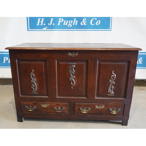 241 - Old 3 panel linen chest with 2 drawers below 32x48