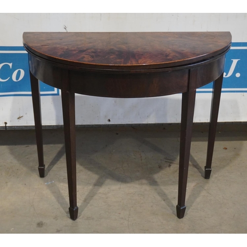 72 - Demi lune mahogany card table