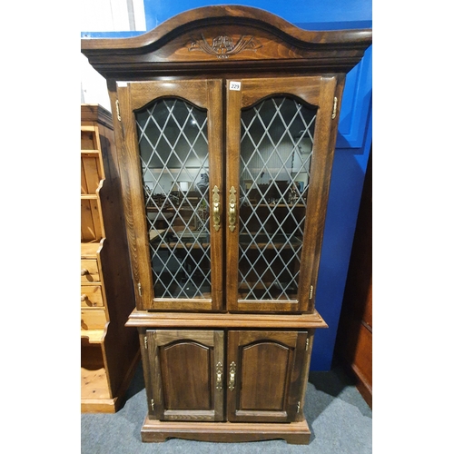 229 - Modern oak glass fronted display cabinet with cupboard beneath 79x38