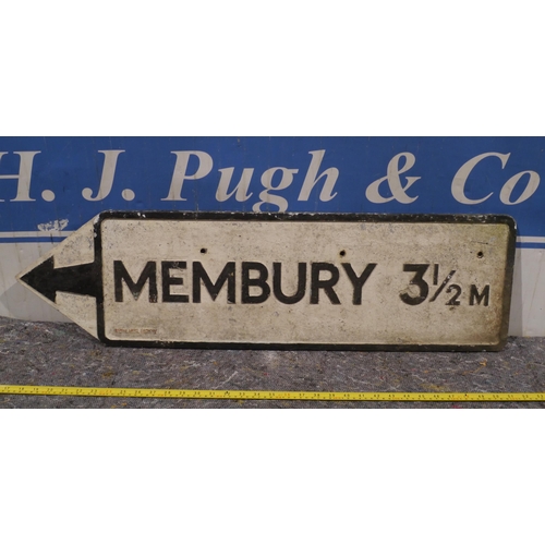 183 - Cast aluminium road sign - Membury 3 1/2m 36 x 10