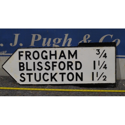 190 - Cast aluminium double sided road sign - Frogham Blissford and Stuckton 33.5 x 13