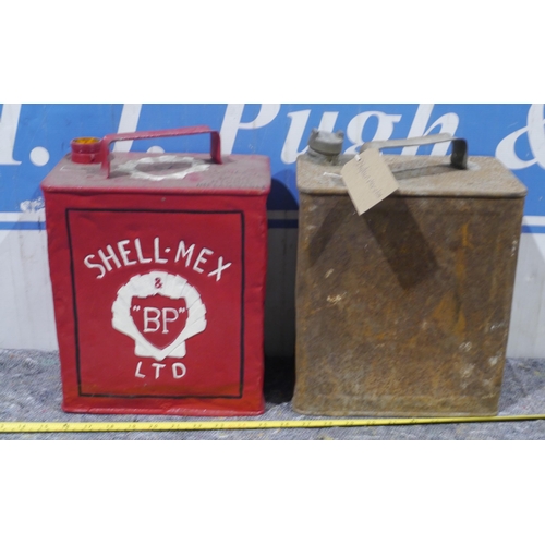 201 - 2 - 2 gallon fuel cans - Shell Mex BP and one other