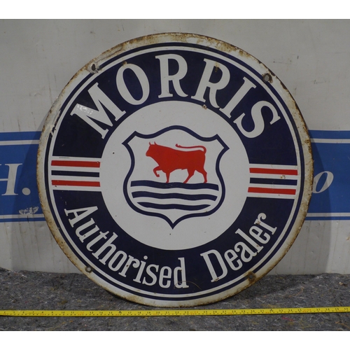 235 - Double sided circular enamel sign - Morris authorized dealer 28.5