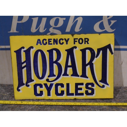 237 - Post mounted double sided enamel sign - Hobart cycles 17 x 11