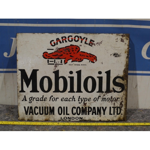 251 - Post mounted double sided enamel sign - mobiloils 20 x 16