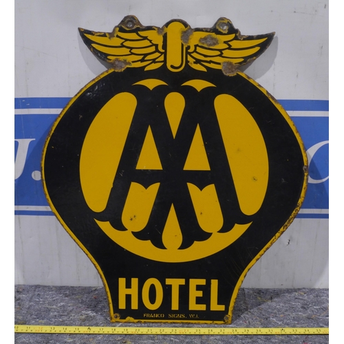 253 - Double sided enamel sign - AA hotel by Franco 25 x 22