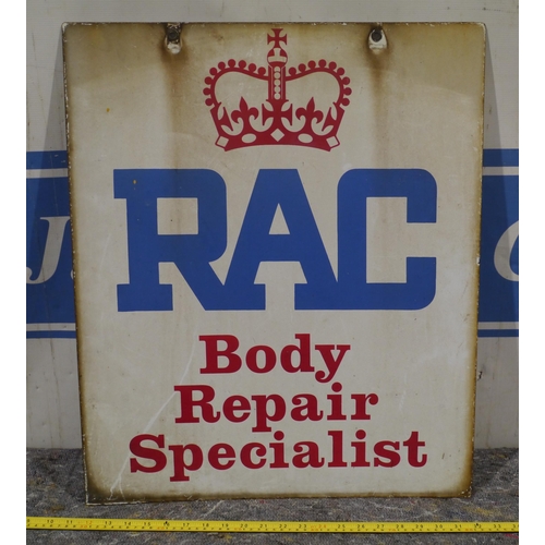 255 - Double sided enamel sign - RAC body repair specialist 25 x 21