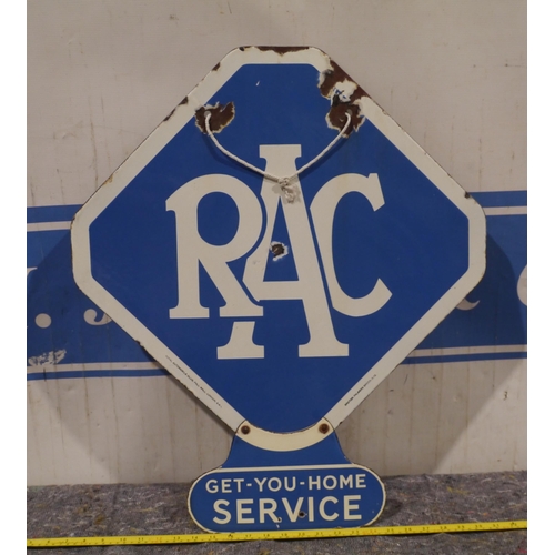 61 - Double sided enamel sign - RAC Get you home service 27 x 23