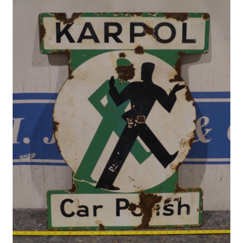 66 - Double sided enamel sign - Karpol car polish 21 x 29